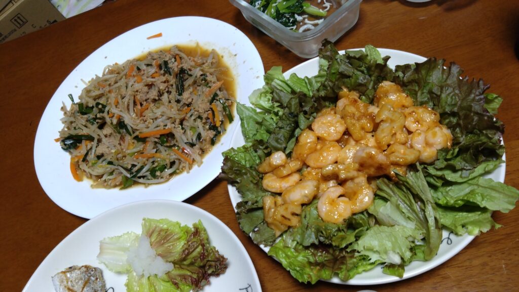 揚げないえびマヨ。レンジで6分!坦々もやし。の画像