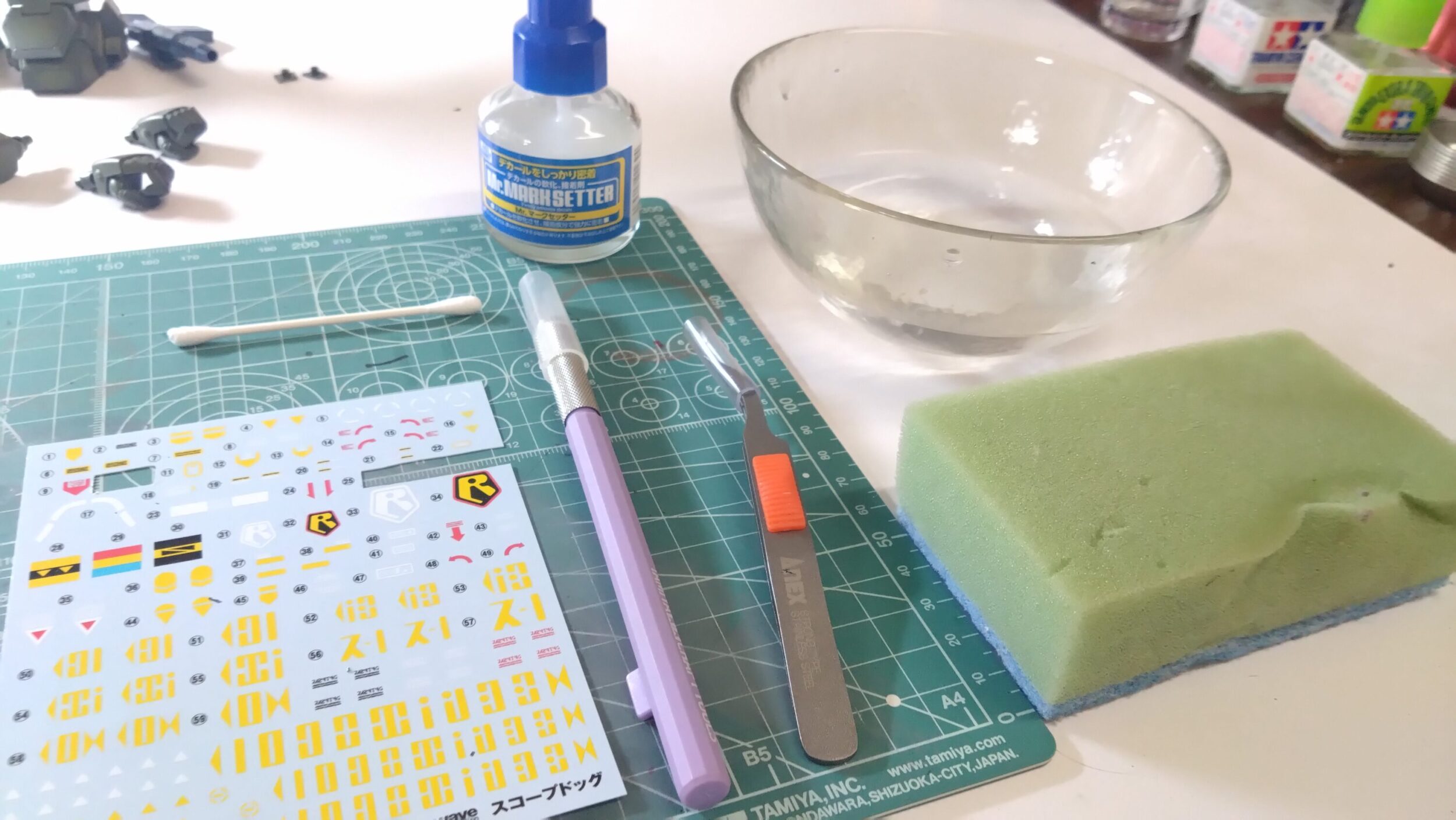 ウェーブ（WAVE）の1/24スケール スコープドッグ レッドショルダーカスタムに水転写式デカールを貼ります。（装甲騎兵ボトムズ）の画像