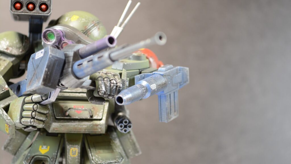 ウェーブ（WAVE）の1/24スケール スコープドッグ レッドショルダーカスタムを汚して完成させます。⑬　完成編その２武装編です。（装甲騎兵ボトムズ）の画像