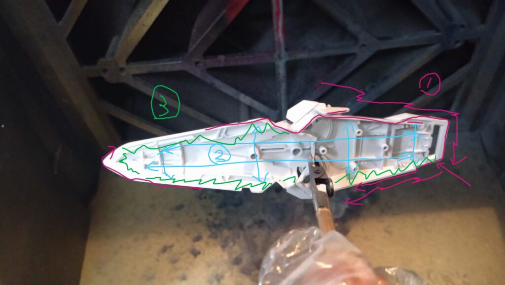 MG 1/100 ナラティブガンダム C装備 Ver.Kaを塗装作成します。④塗装作業の最初はサーフェイサーを吹くことから・・・。（機動戦士ガンダムNT）の画像