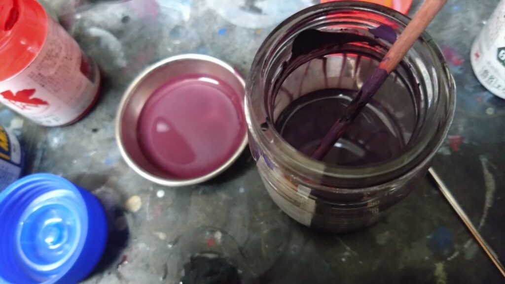 MG 1/100 ナラティブガンダム C装備 Ver.Kaを塗装作成します。⑤独自のカラーリング塗装のために紫と青を調色する。（機動戦士ガンダムNT）の画像