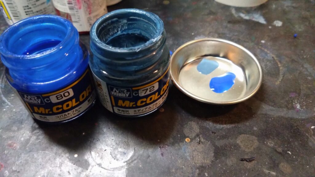MG 1/100 ナラティブガンダム C装備 Ver.Kaを塗装作成します。⑤独自のカラーリング塗装のために紫と青を調色する。（機動戦士ガンダムNT）の画像