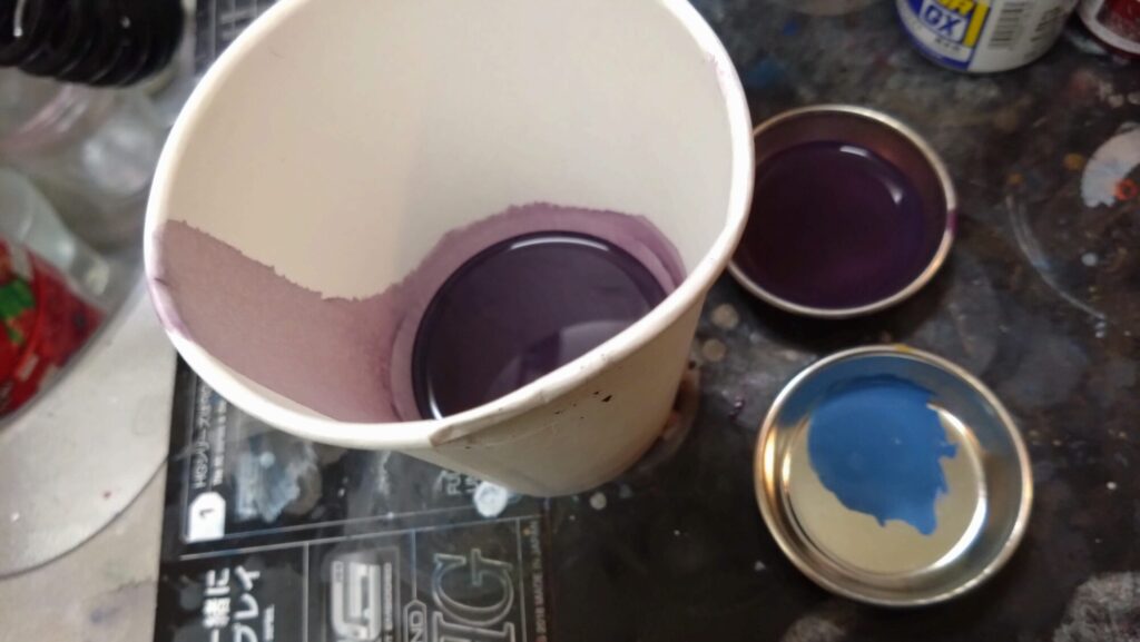 MG 1/100 ナラティブガンダム C装備 Ver.Kaを塗装作成します。⑤独自のカラーリング塗装のために紫と青を調色する。（機動戦士ガンダムNT）の画像