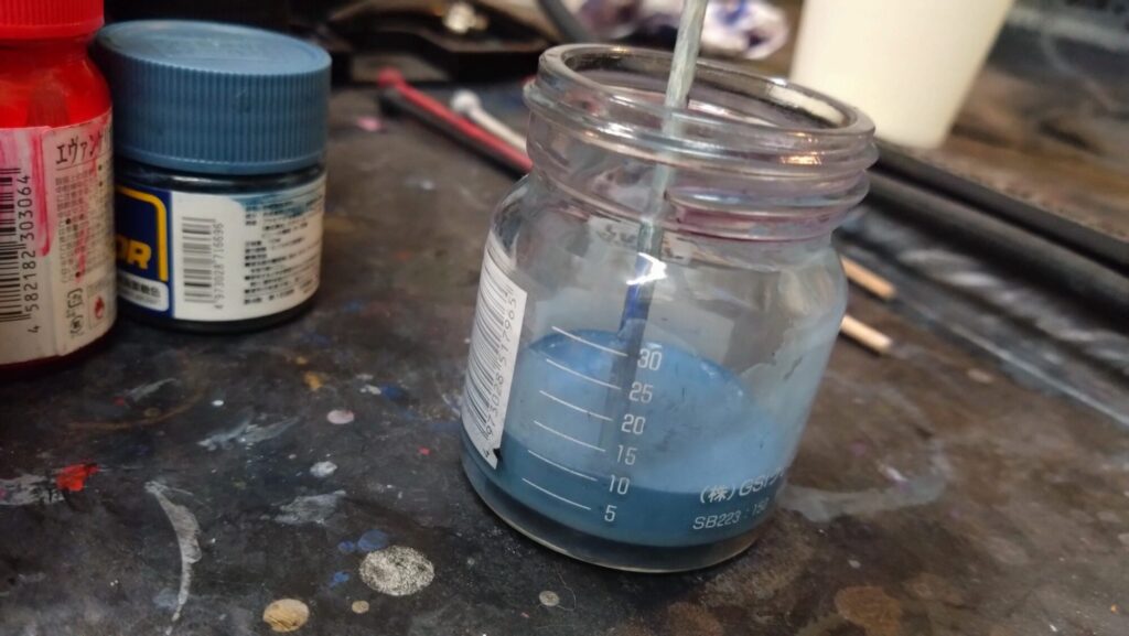 MG 1/100 ナラティブガンダム C装備 Ver.Kaを塗装作成します。⑤独自のカラーリング塗装のために紫と青を調色する。（機動戦士ガンダムNT）の画像